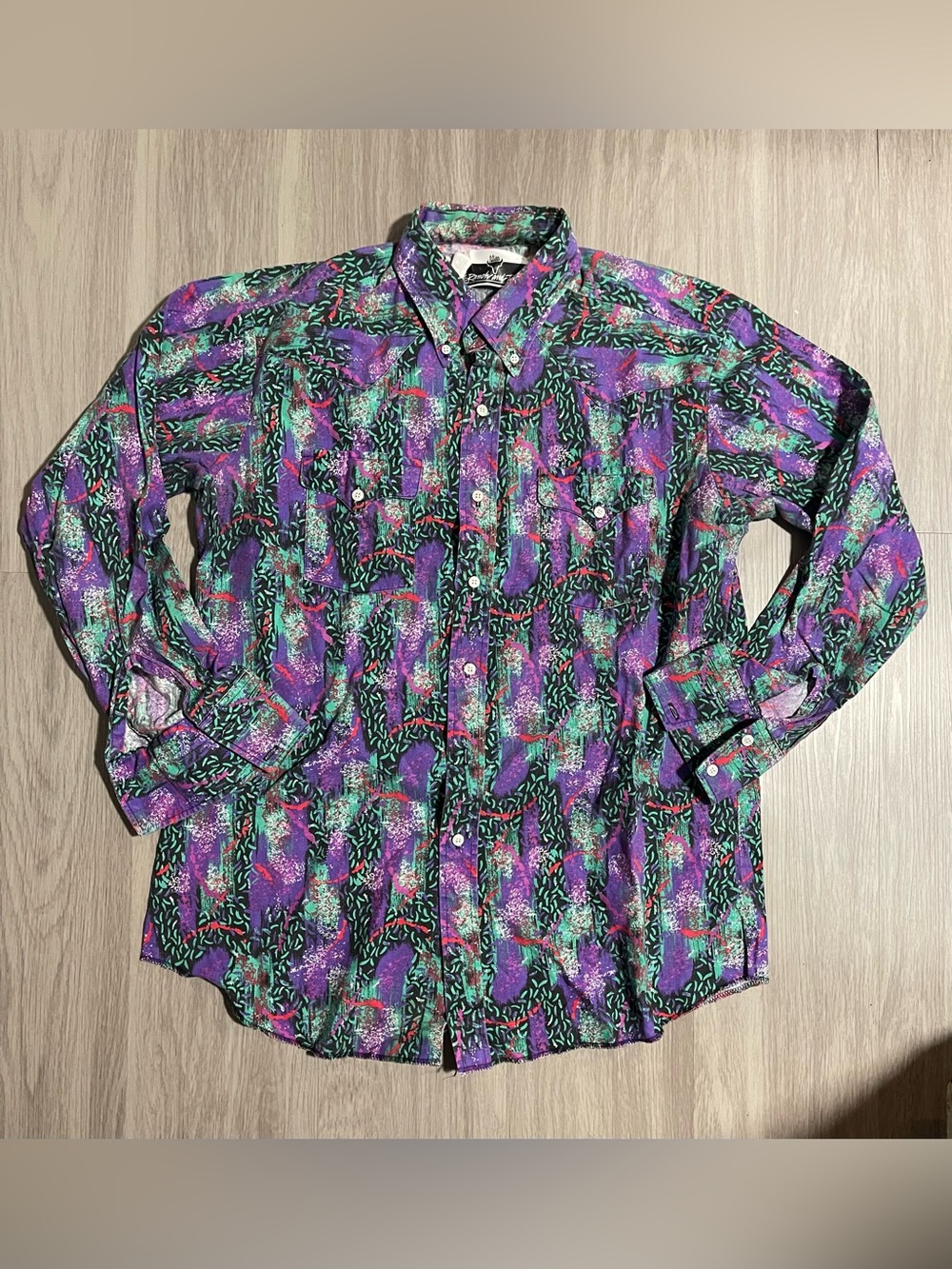 Men's Purple Western Abstract Print Button-Up Shirt